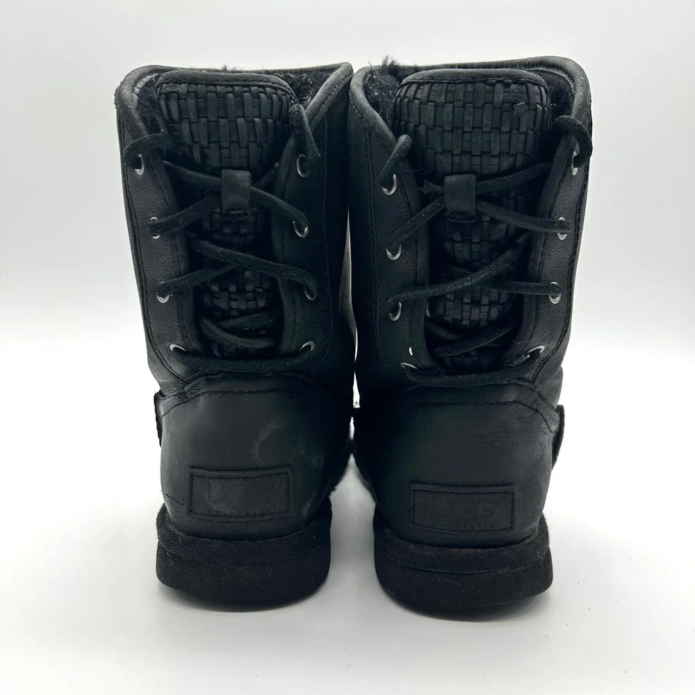 UGG Australia Mariana Boots Womens 6 Black Leather Shearling Lined Rear Lace‎ Up